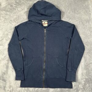 American Giant Hoodie Womens L Blue Classic Full Zip Elbow Patches Heavyweight